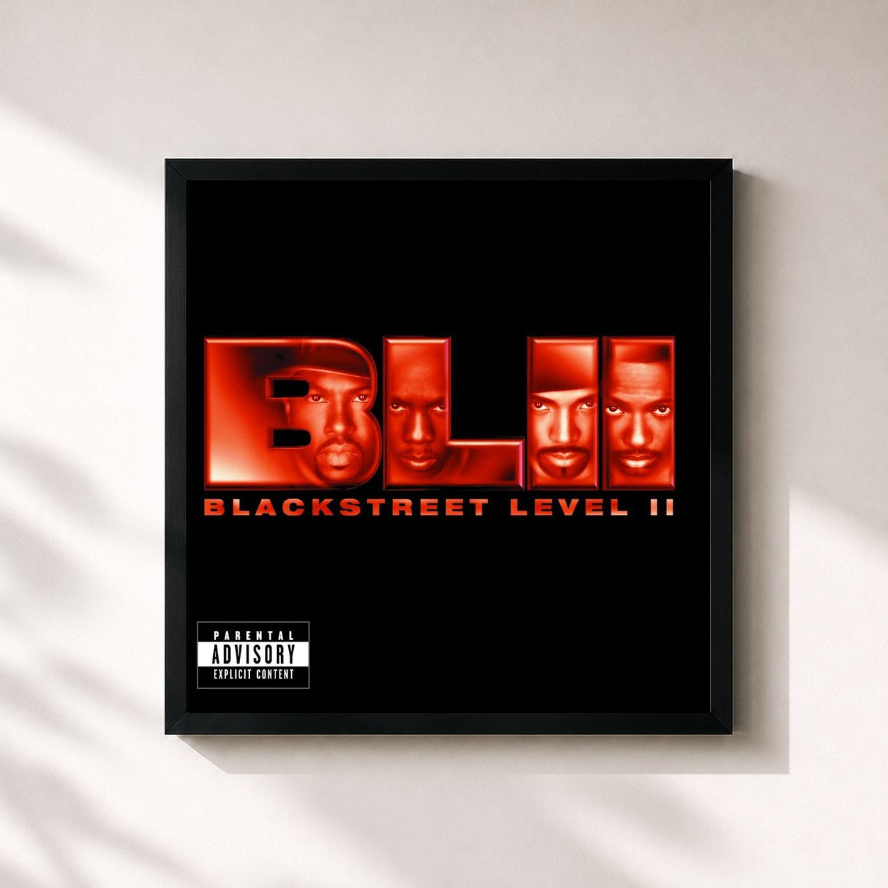 #noir Tableau carré de l'album Level II de Blackstreet, cadre noir 32x32 cm
