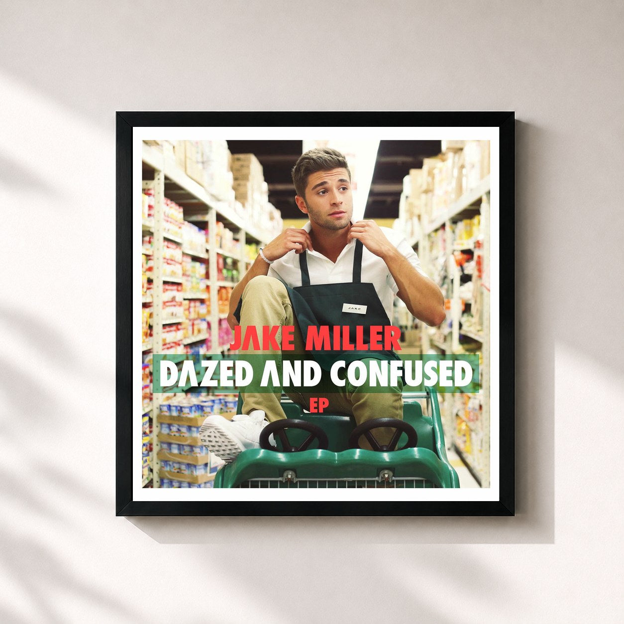#noir Tableau carré de l'album Dazed and Confused EP de Jake Miller, cadre noir 32x32 cm