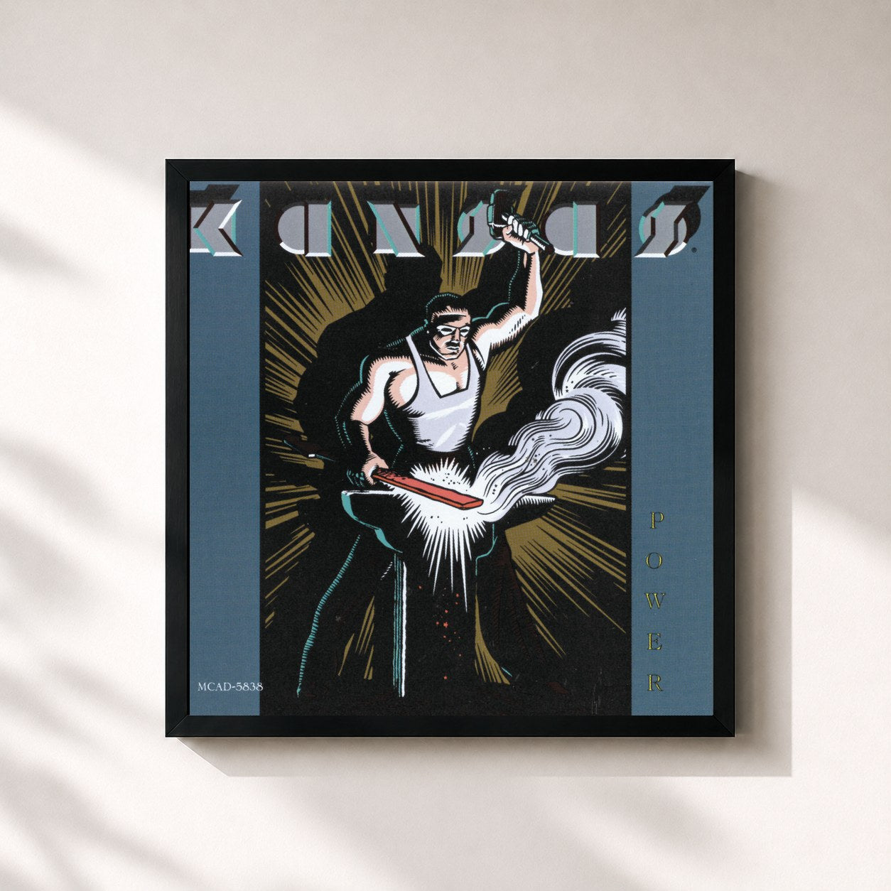 #noir Tableau carré de l'album Power de Kansas, cadre noir 32x32 cm