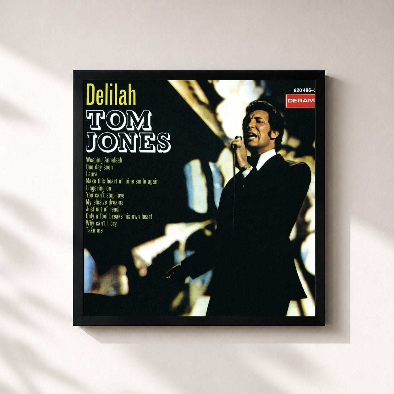 #noir Tableau carré de l'album Delilah de Tom Jones, cadre noir 32x32 cm