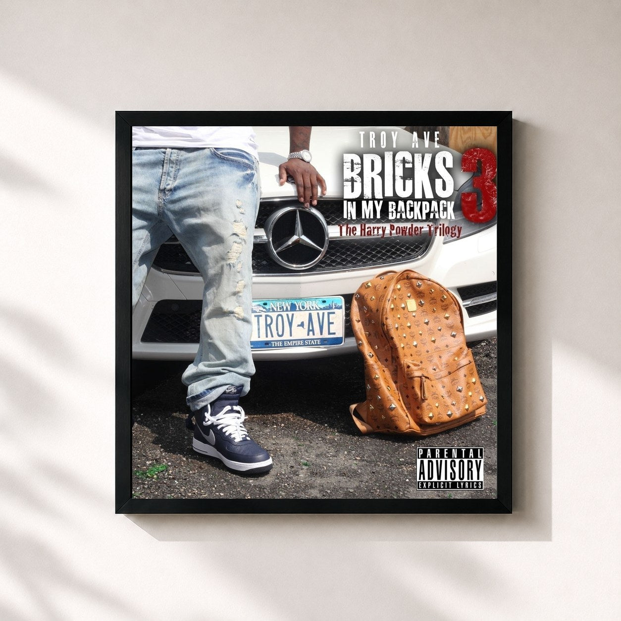 #noir Tableau carré de l'album Bricks In My Backpack 3 de Troy Ave, cadre noir 32x32 cm