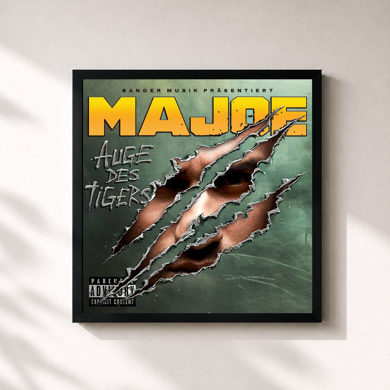 #noir Tableau carré de l'album Auge des Tigers (Deluxe Edition) de Majoe, cadre noir 32x32 cm