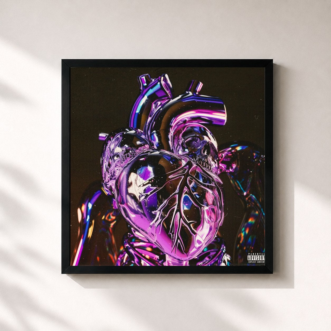 #noir Tableau carré de l'album Purple Heart de Money Man, cadre noir 32x32 cm