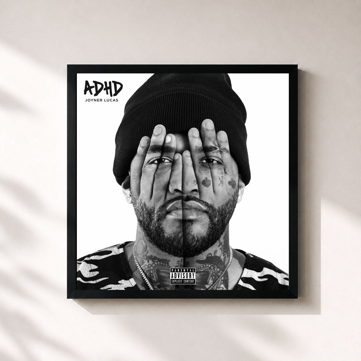 #noir Tableau carré de l'album ADHD de Joyner Lucas, cadre noir 32x32 cm