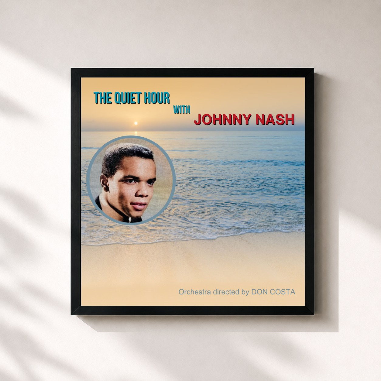#noir Tableau carré de l'album The Quiet Hour de Johnny Nash, cadre noir 32x32 cm