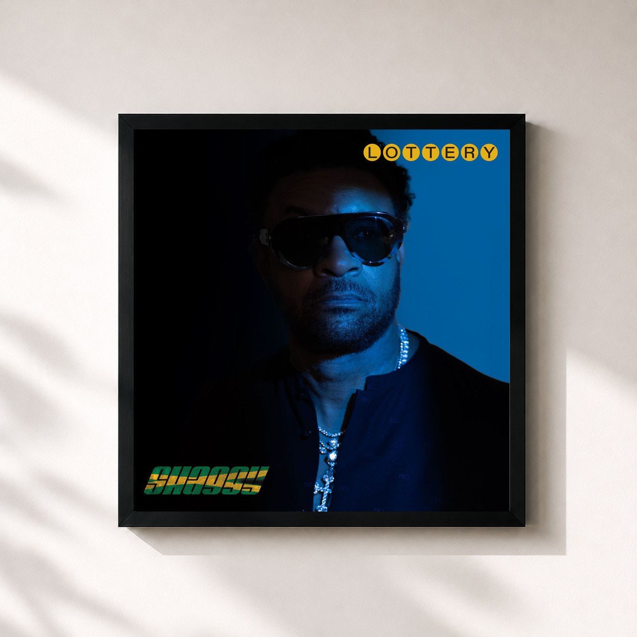 #noir Tableau carré de l'album Lottery de Shaggy, cadre noir 32x32 cm