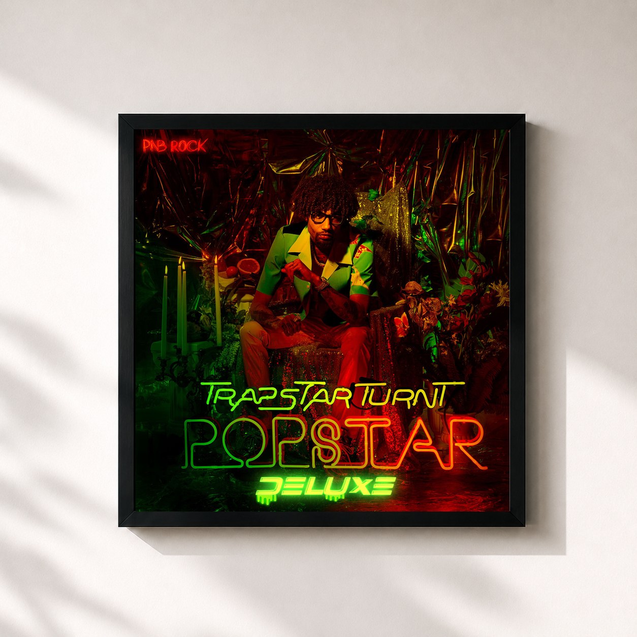 #noir Tableau carré de l'album TrapStar Turnt PopStar (Deluxe Edition) de PnB Rock, cadre noir 32x32 cm