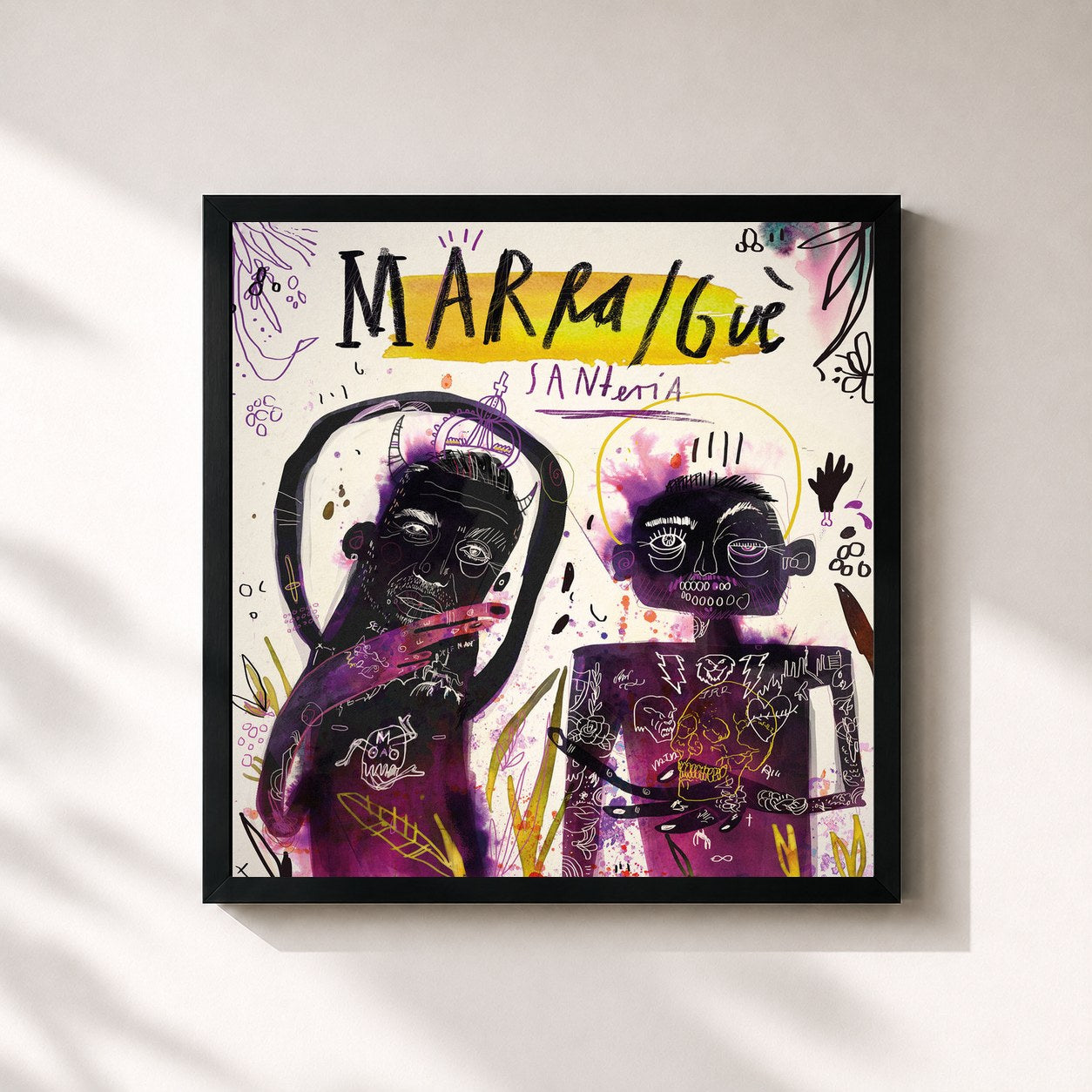 #noir Tableau carré de l'album Santeria de Marracash, cadre noir 32x32 cm