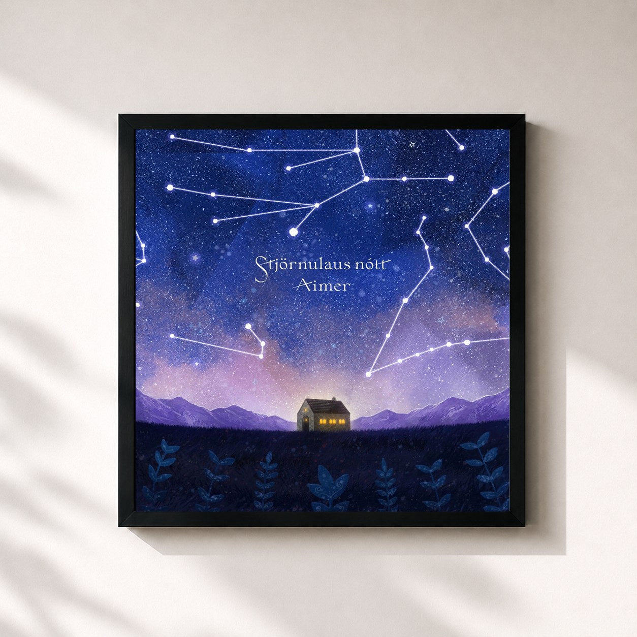 #noir Tableau carré de l'album hoshino kieta yoruni de Aimer, cadre noir 32x32 cm