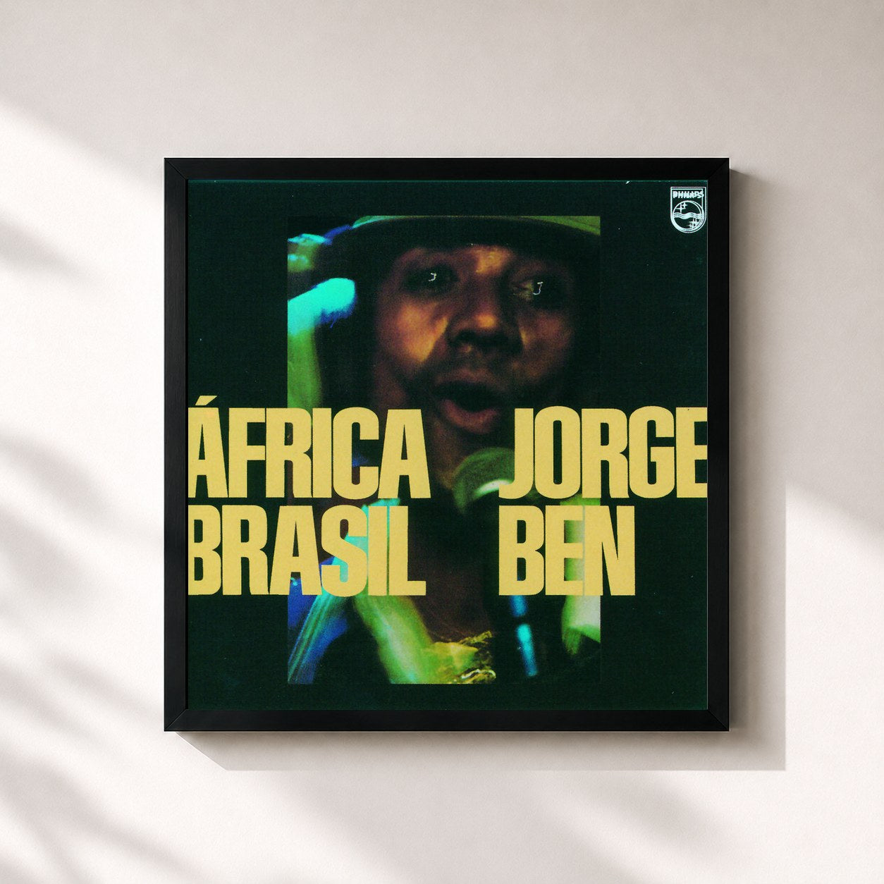 #noir Tableau carré de l'album Africa Brasil de Jorge Ben Jor, cadre noir 32x32 cm