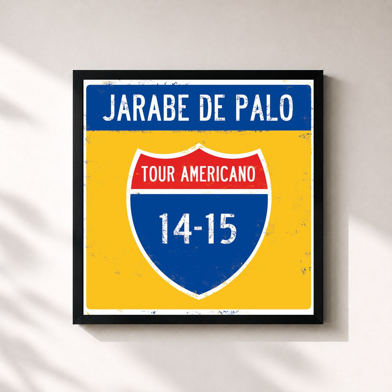 #noir Tableau carré de l'album Tour Americano 14/15 de Jarabe de Palo, cadre noir 32x32 cm