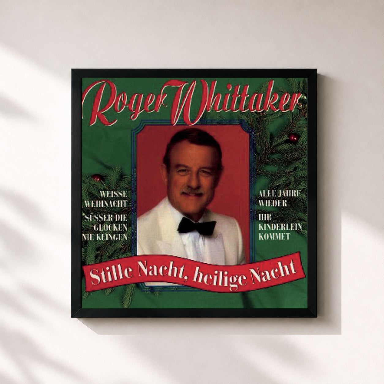 #noir Tableau carré de l'album Stille Nacht, heilige Nacht de Roger Whittaker, cadre noir 32x32 cm