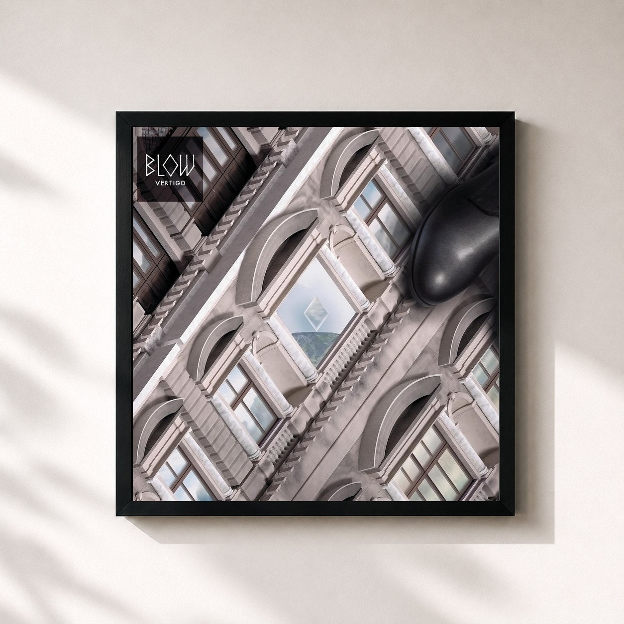 #noir Tableau carré de l'album Vertigo de BLOW, cadre noir 32x32 cm