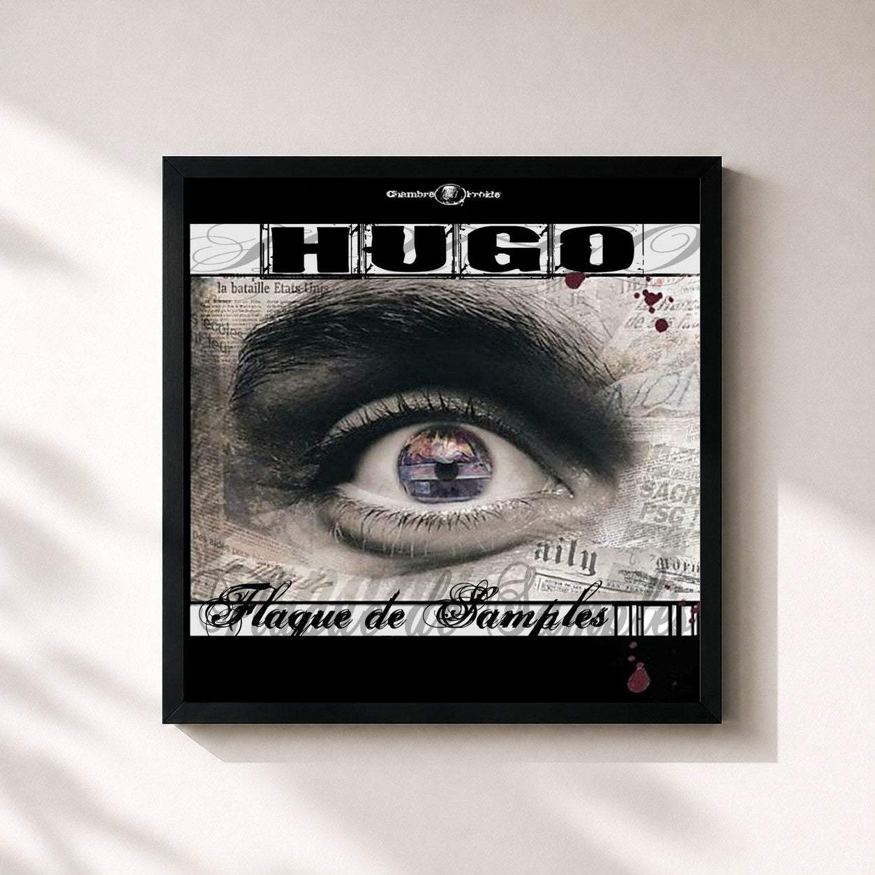 #noir Tableau carré de l'album Flaque De Samples de Hugo TSR, cadre noir 32x32 cm