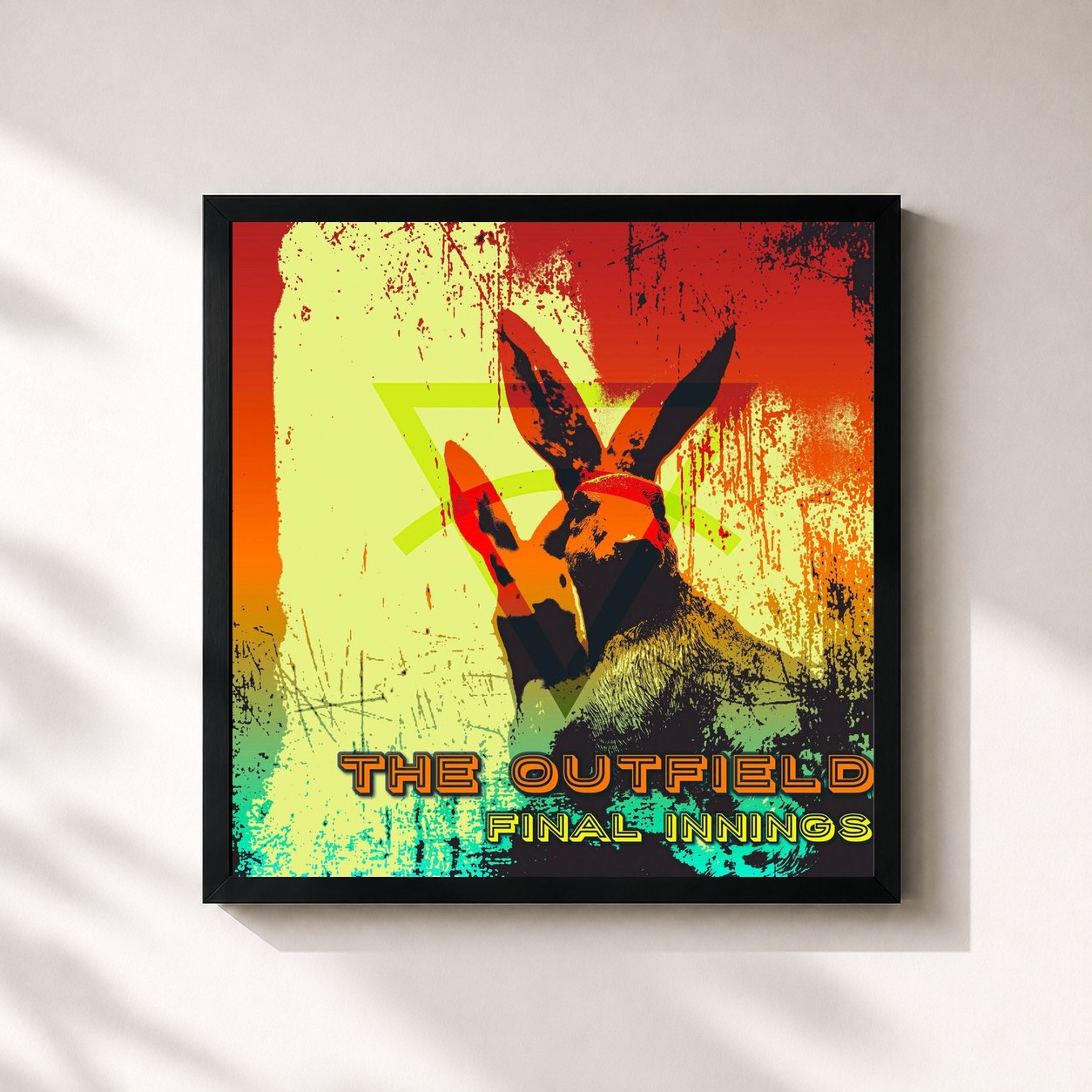 #noir Tableau carré de l'album Final Innings de The Outfield, cadre noir 32x32 cm