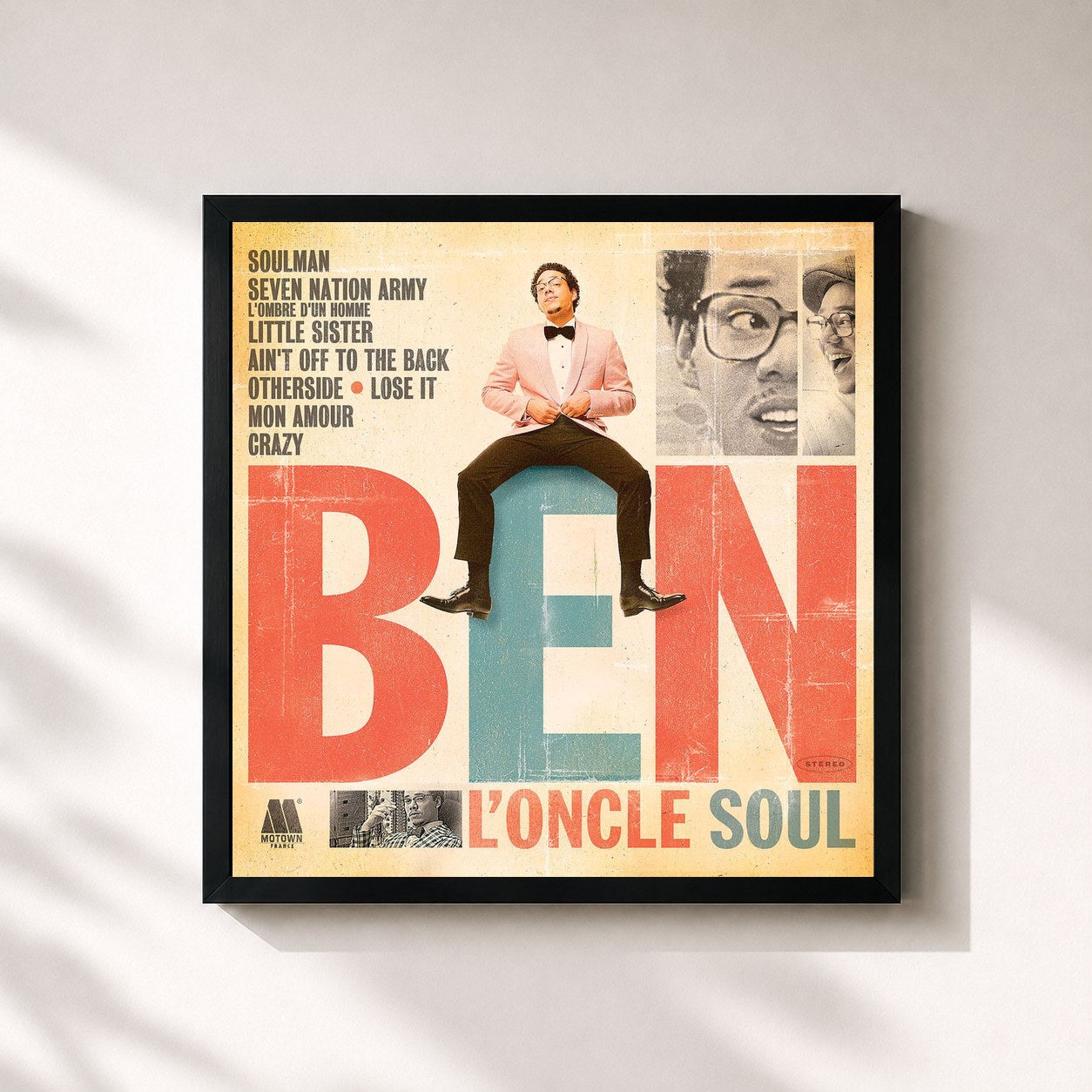 #noir Tableau carré de l'album Ben L'Oncle Soul de Ben L'Oncle Soul, cadre noir 32x32 cm
