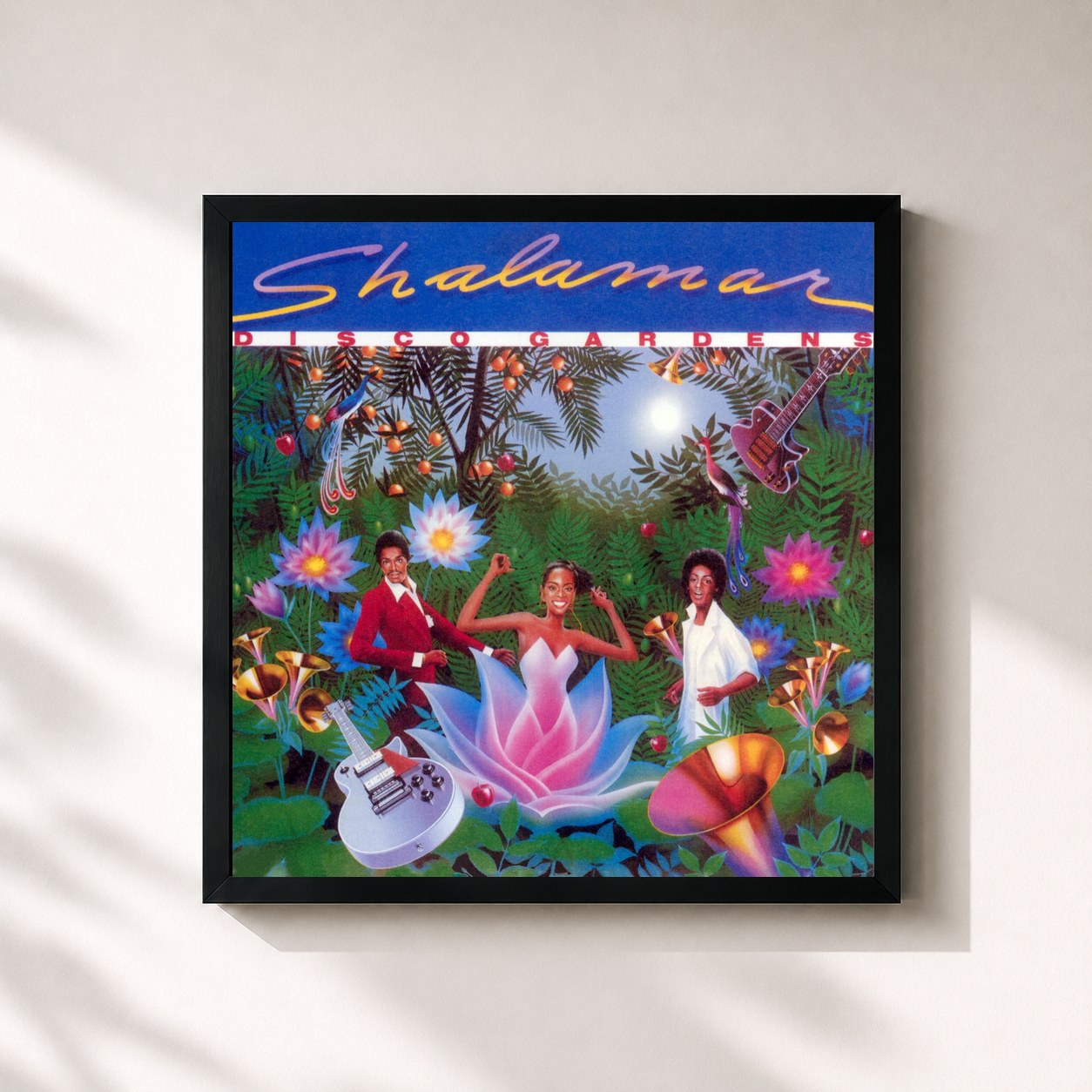 #noir Tableau carré de l'album Disco Gardens de Shalamar, cadre noir 32x32 cm