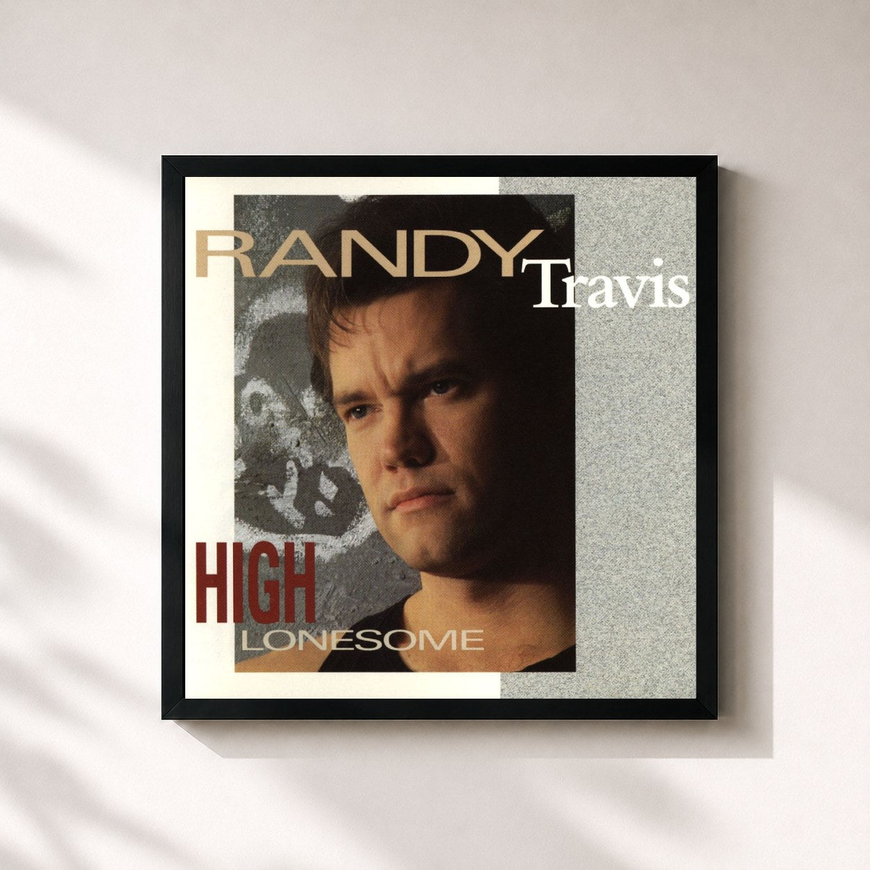 #noir Tableau carré de l'album High Lonesome de Randy Travis, cadre noir 32x32 cm