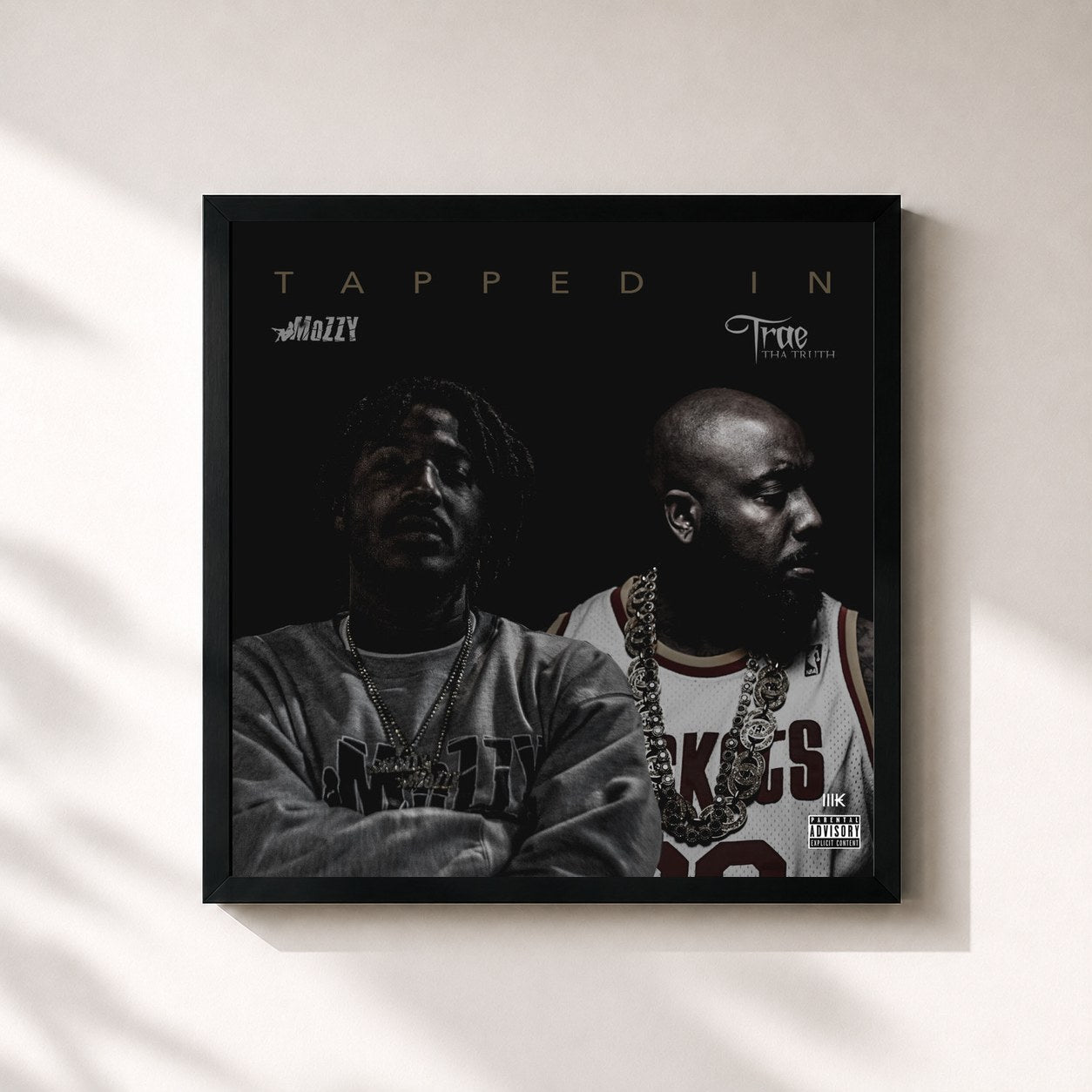 #noir Tableau carré de l'album Tapped In de Mozzy, cadre noir 32x32 cm