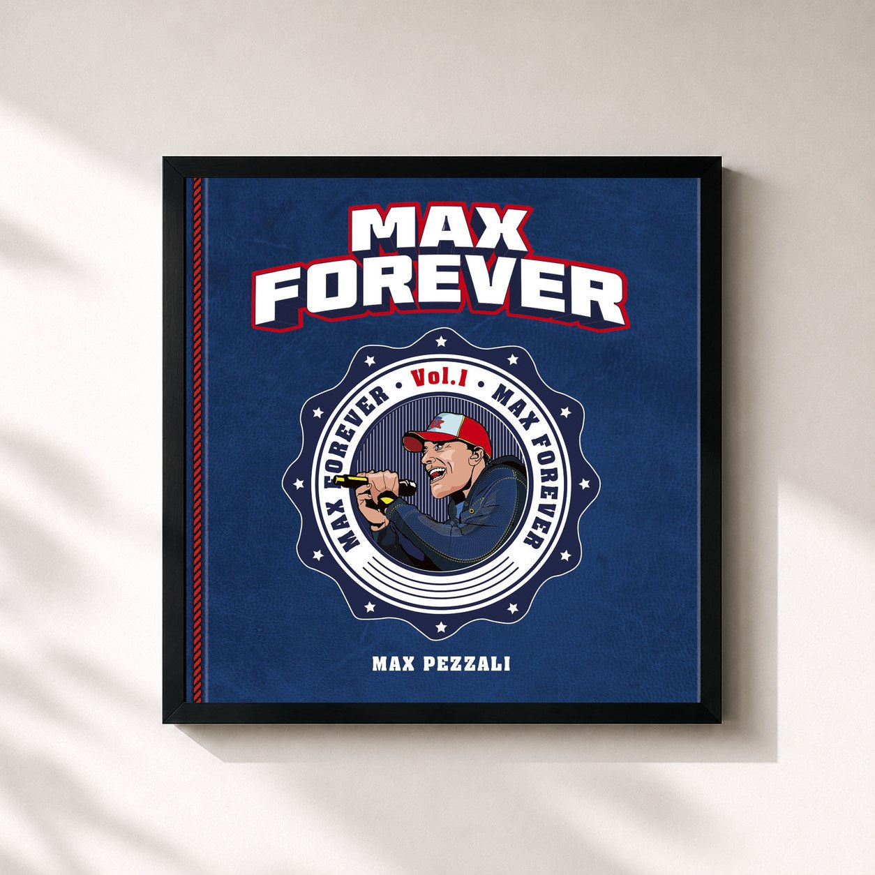 #noir Tableau carré de l'album Max Forever Vol. 1 de Max Pezzali, cadre noir 32x32 cm