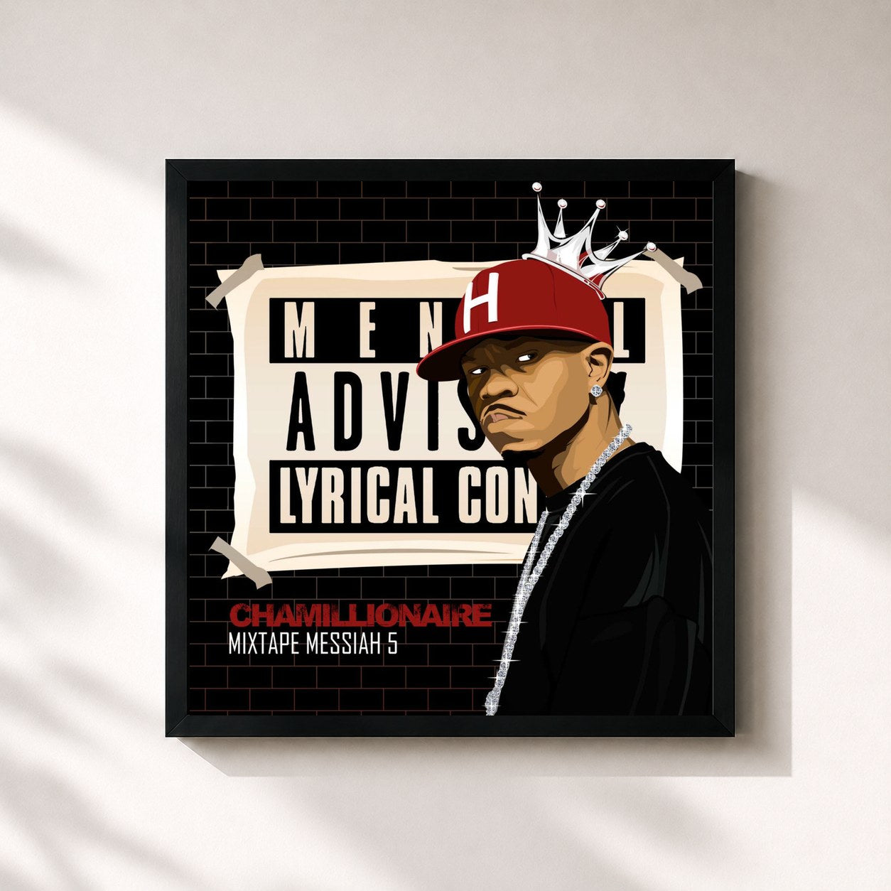 #noir Tableau carré de l'album Mixtape Messiah 5 de Chamillionaire, cadre noir 32x32 cm