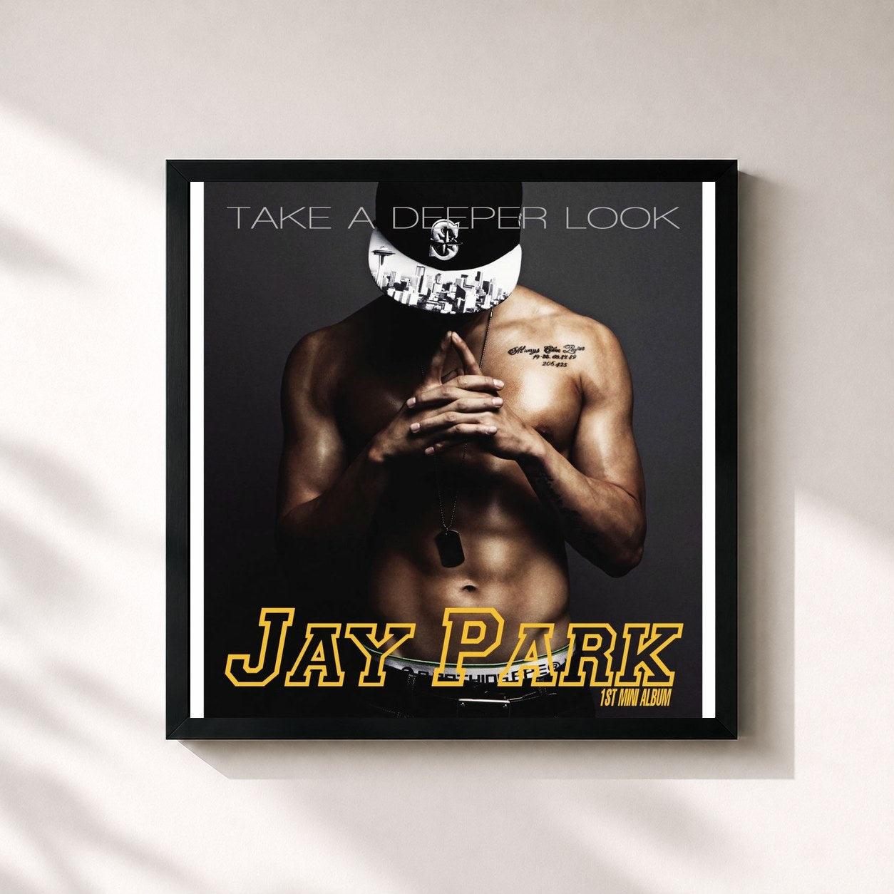 #noir Tableau carré de l'album Take a Deeper Look de Jay Park, cadre noir 32x32 cm