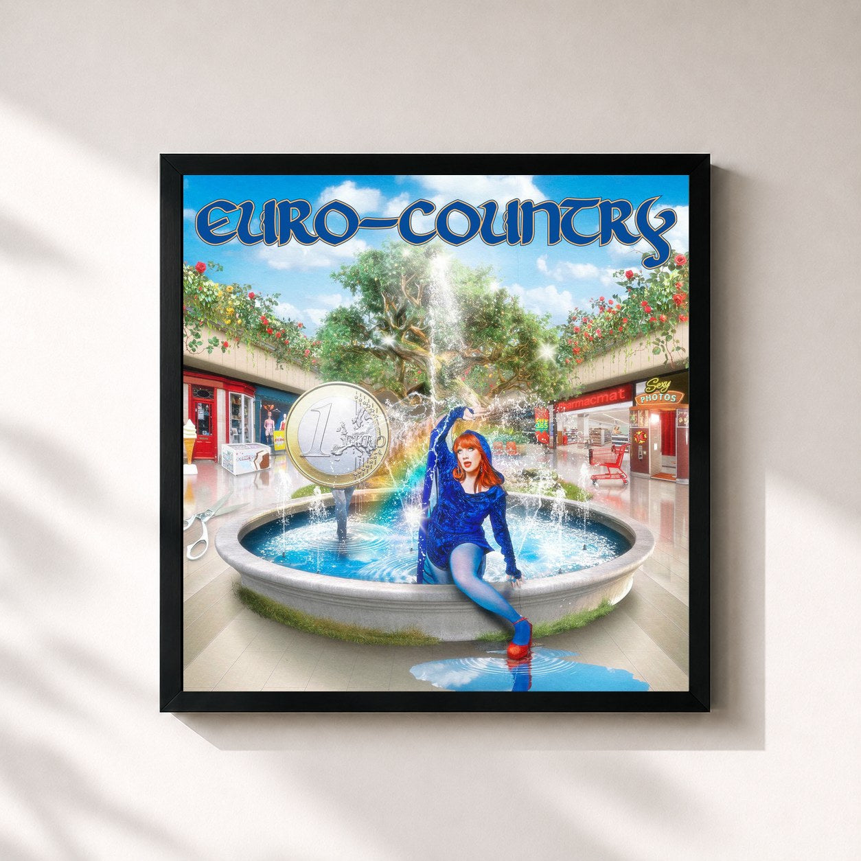 #noir Tableau carré de l'album EURO-COUNTRY de Cmat, cadre noir 32x32 cm