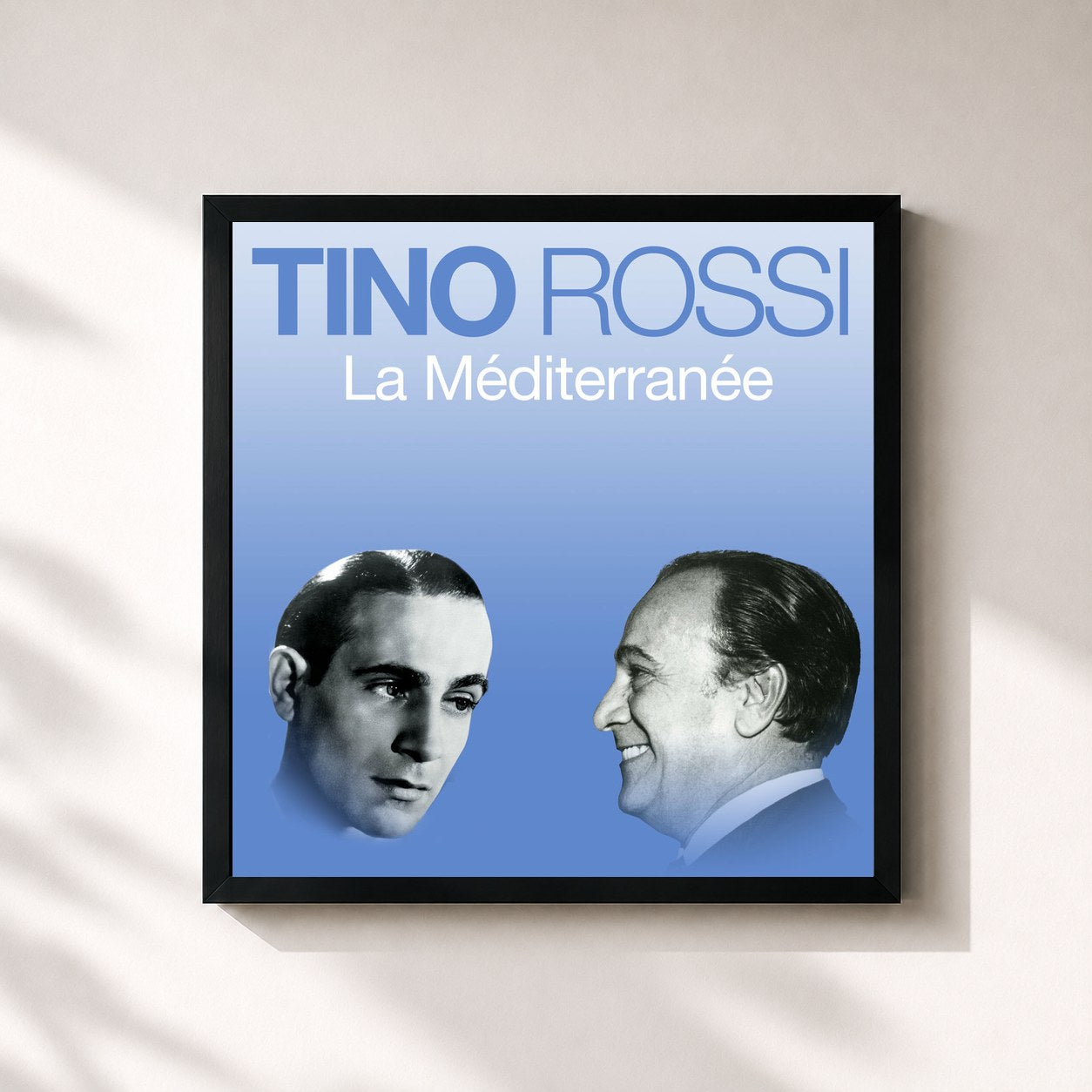 #noir Tableau carré de l'album La Méditerranée de Tino Rossi, cadre noir 32x32 cm
