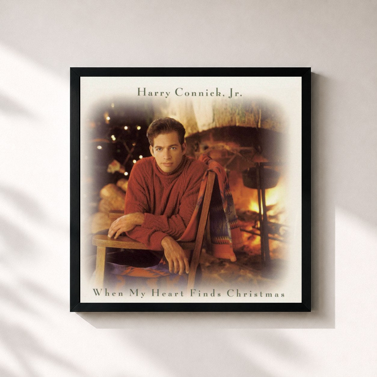 #noir Tableau carré de l'album When My Heart Finds Christmas de Harry Connick Jr., cadre noir 32x32 cm