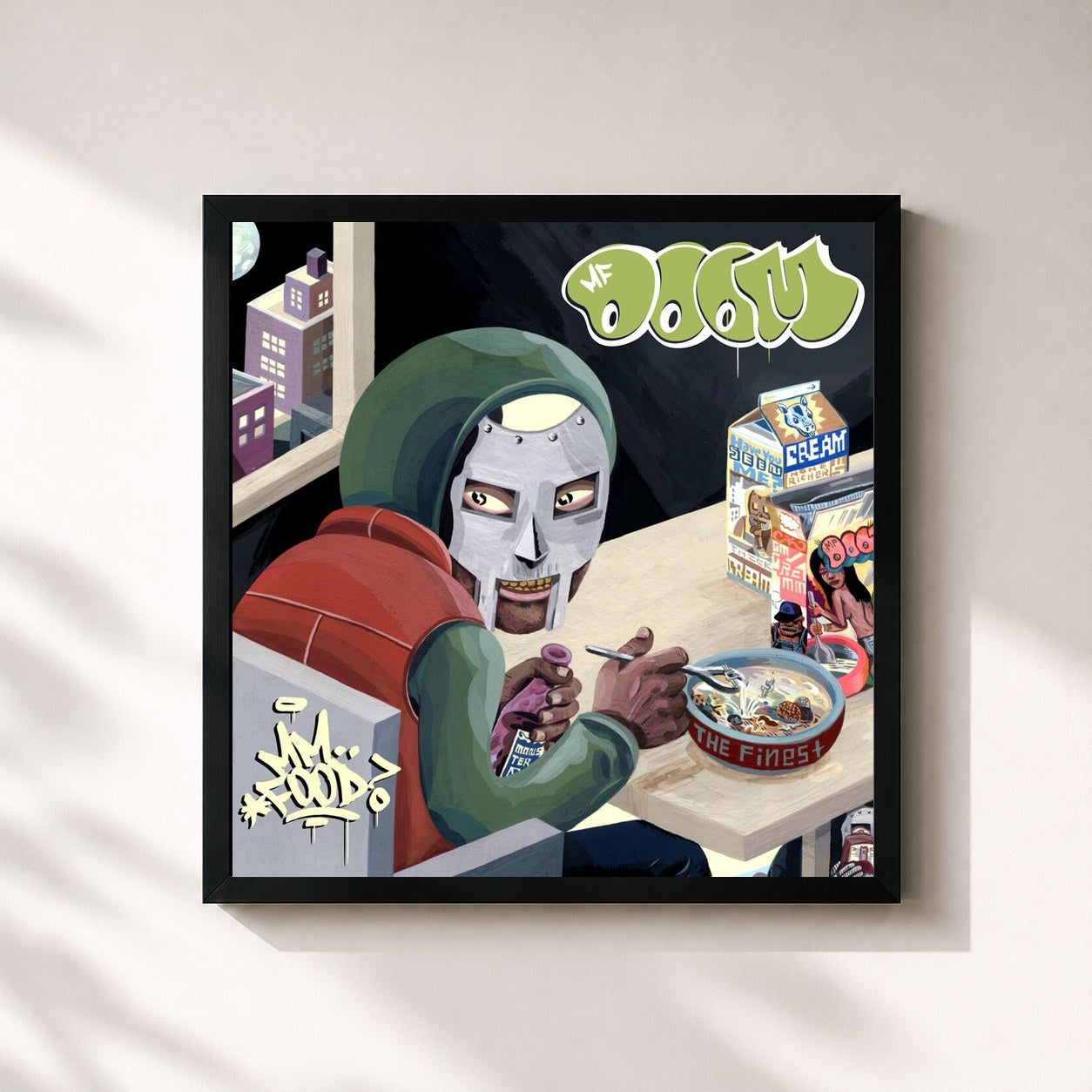 #noir Tableau carré de l'album MM..FOOD de MF DOOM, cadre noir 32x32 cm