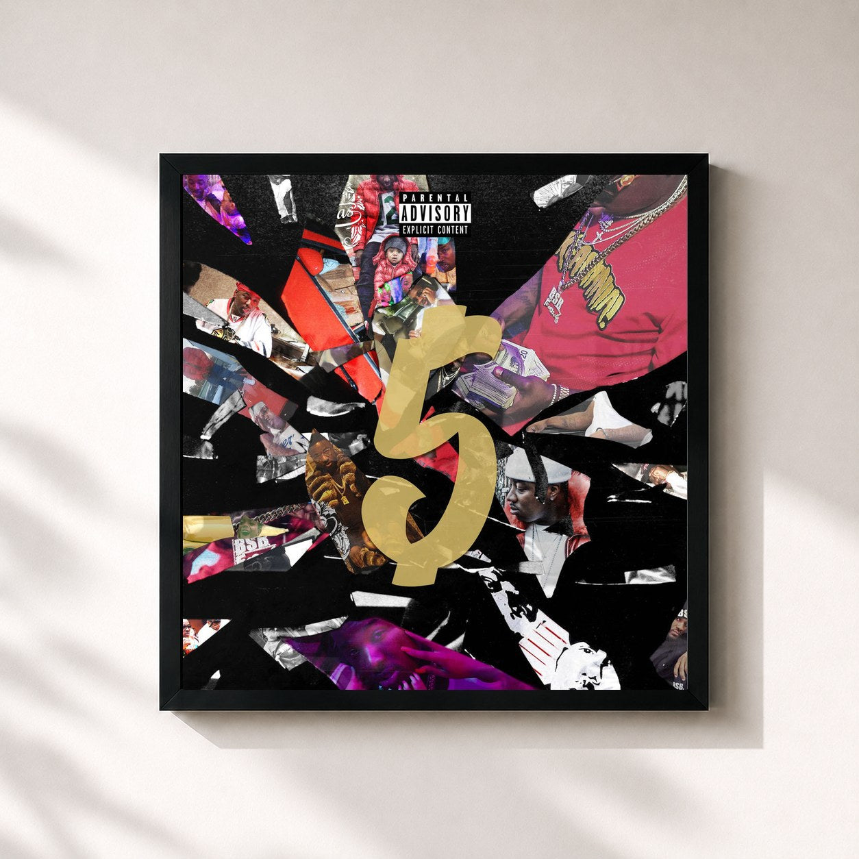 #noir Tableau carré de l'album WC5 de Troy Ave, cadre noir 32x32 cm