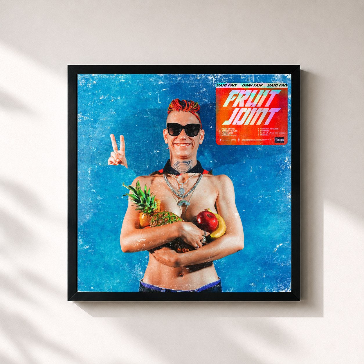 #noir Tableau carré de l'album Fruit Joint de Dani Faiv, cadre noir 32x32 cm