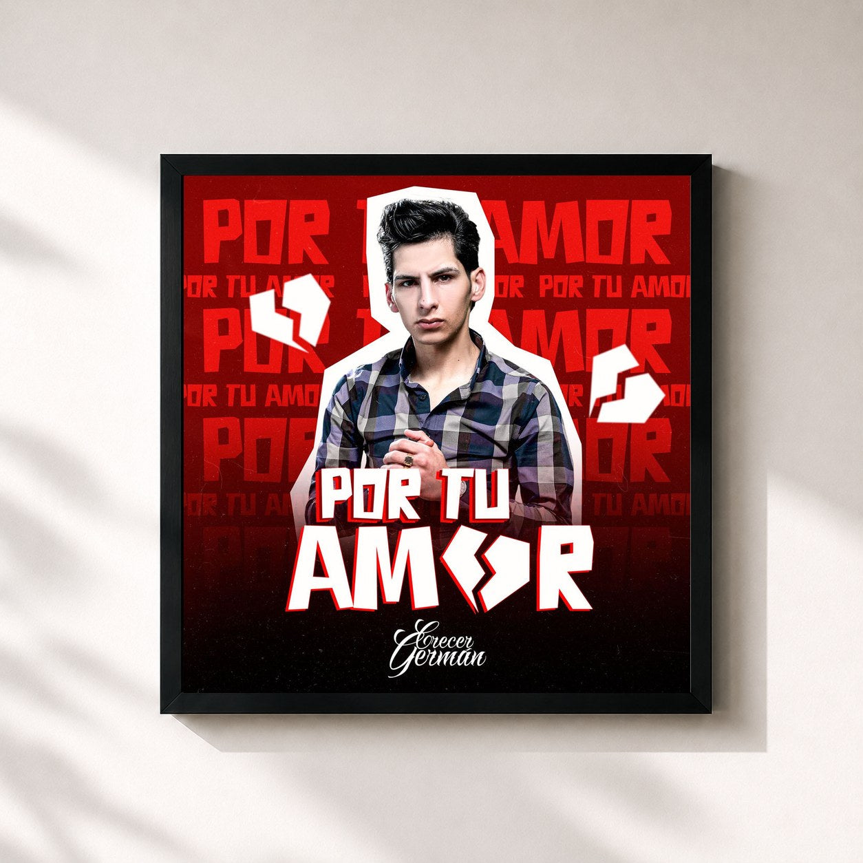 #noir Tableau carré de l'album Por Tu Amor de Crecer German, cadre noir 32x32 cm