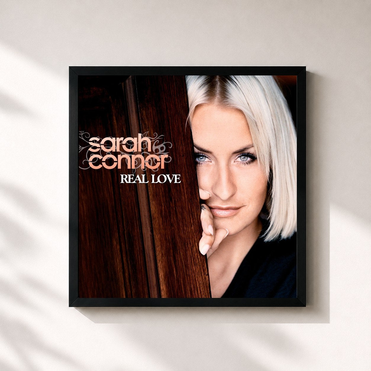 #noir Tableau carré de l'album Real Love de Sarah Connor, cadre noir 32x32 cm