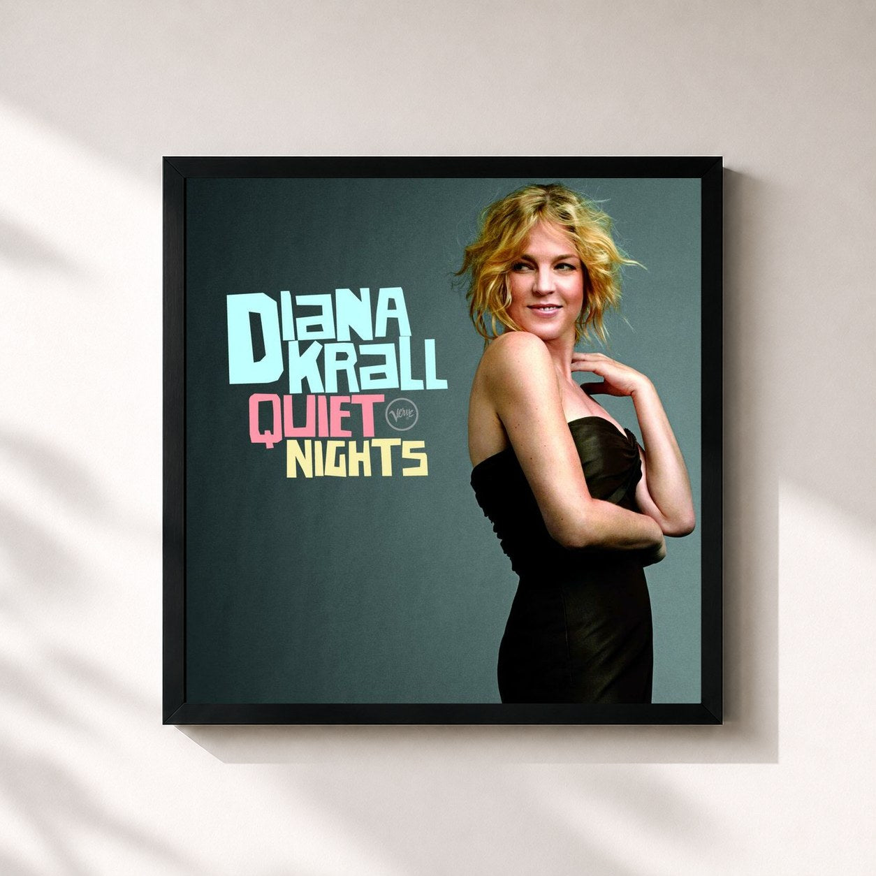 #noir Tableau carré de l'album Quiet Nights (Int'l iTunes) de Diana Krall, cadre noir 32x32 cm