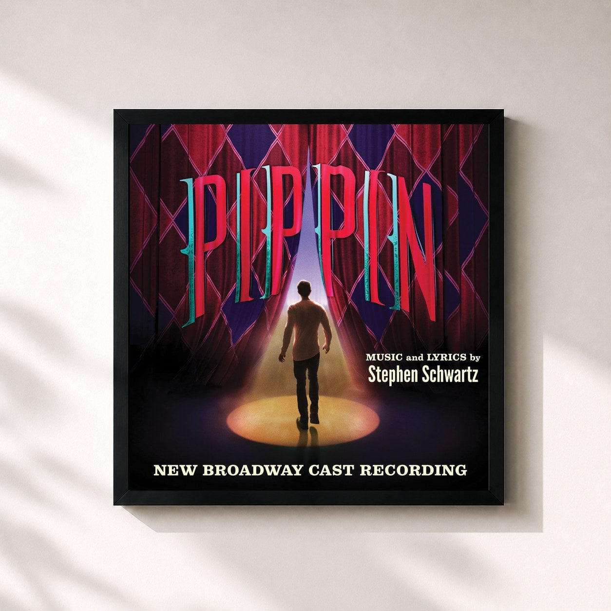 #noir Tableau carré de l'album Pippin (New Broadway Cast Recording) de Stephen Schwartz, cadre noir 32x32 cm