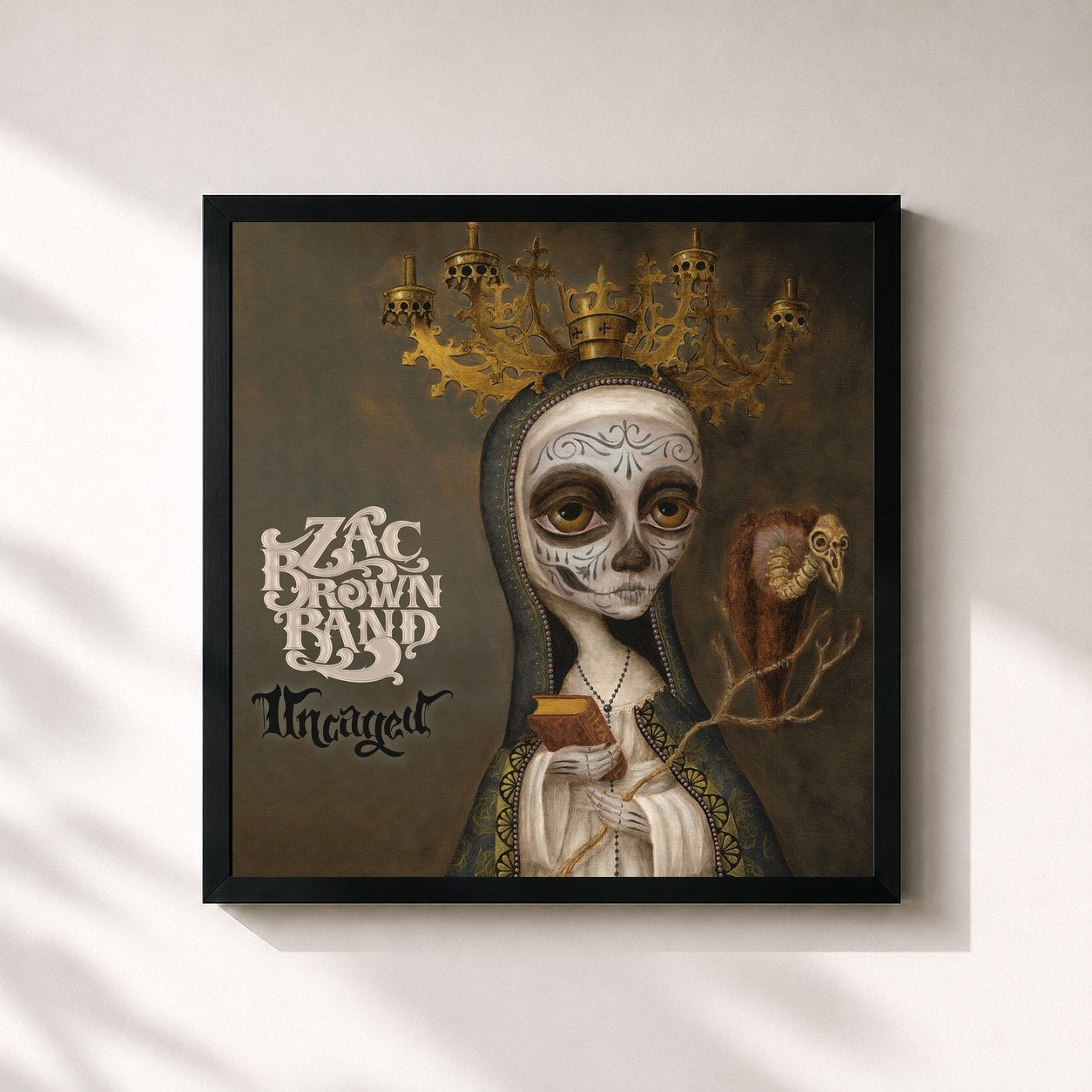 #noir Tableau carré de l'album Uncaged de Zac Brown Band, cadre noir 32x32 cm