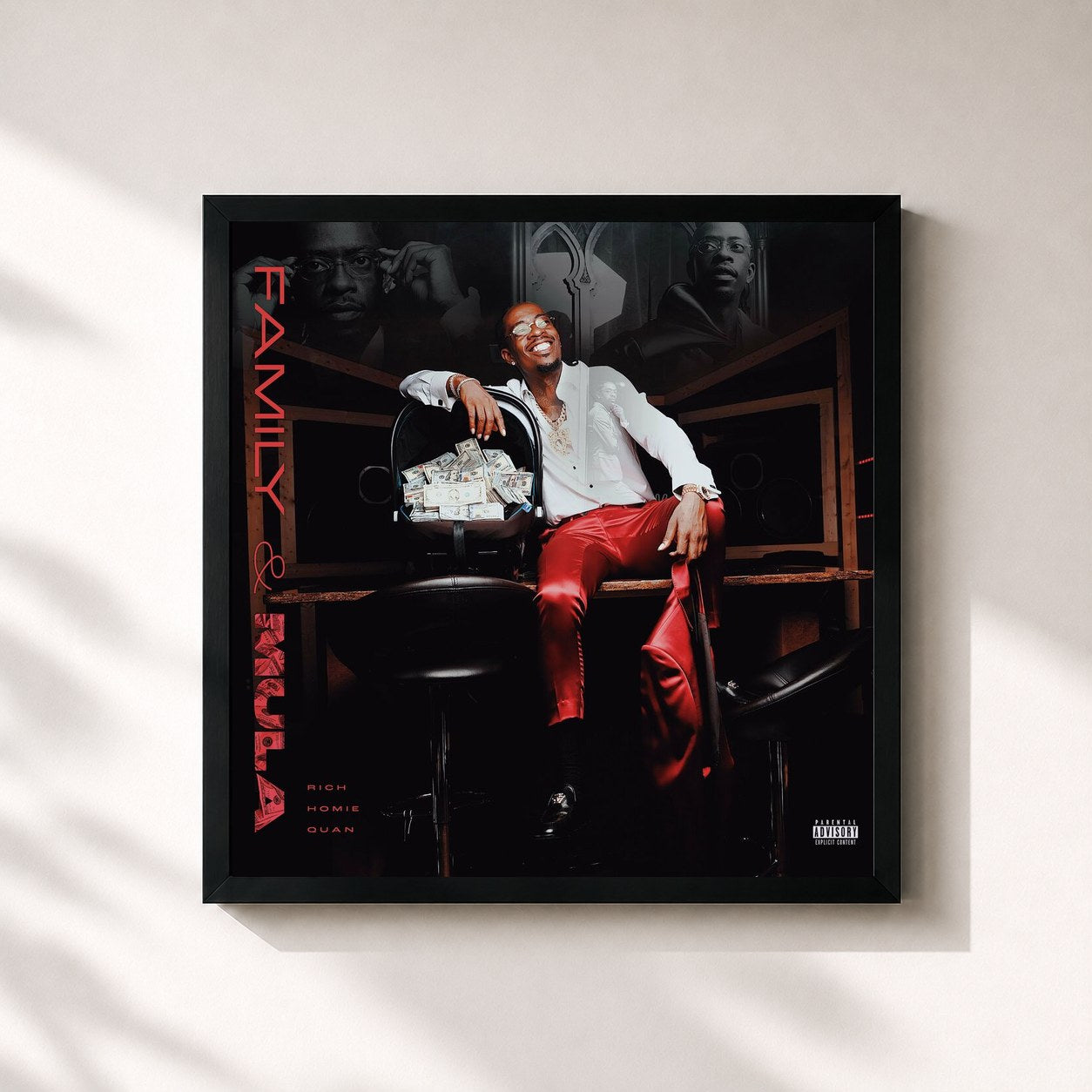 #noir Tableau carré de l'album Family & Mula de Rich Homie Quan, cadre noir 32x32 cm