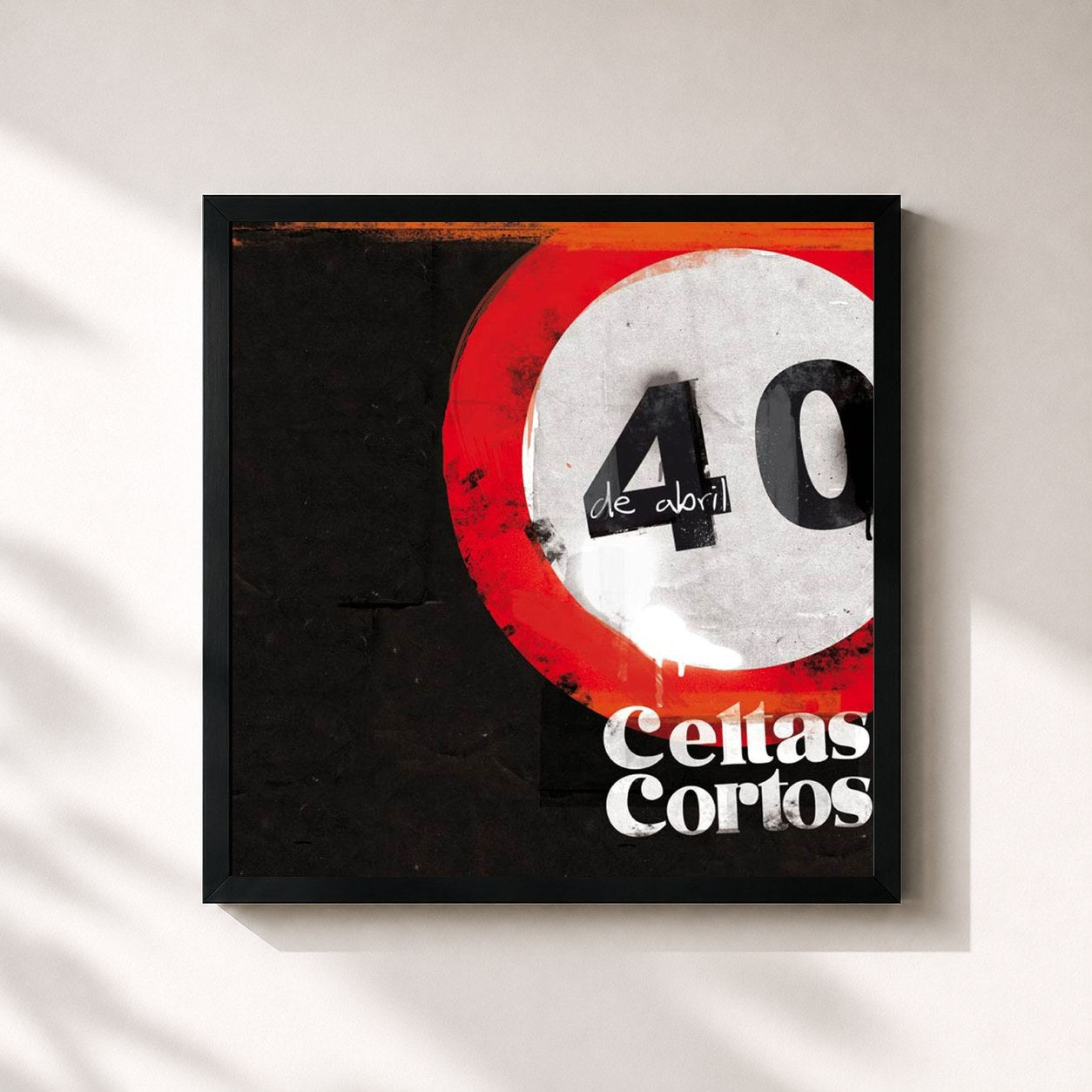 #noir Tableau carré de l'album 40 de abril de Celtas Cortos, cadre noir 32x32 cm