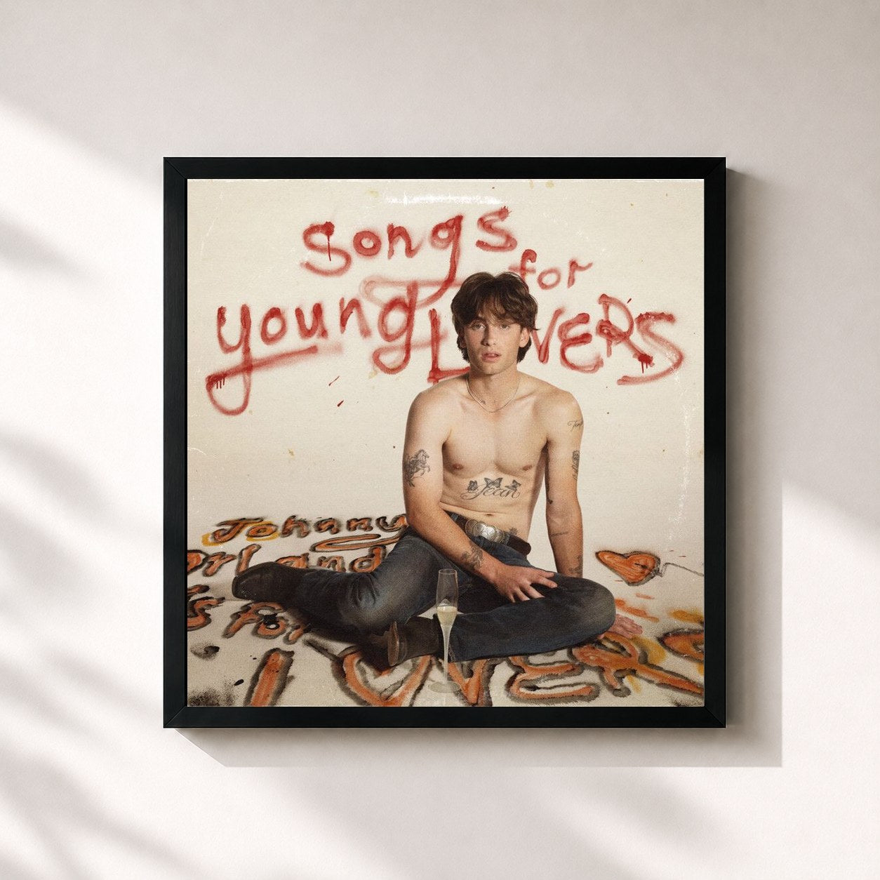#noir Tableau carré de l'album Songs for Young Lovers de Johnny Orlando, cadre noir 32x32 cm