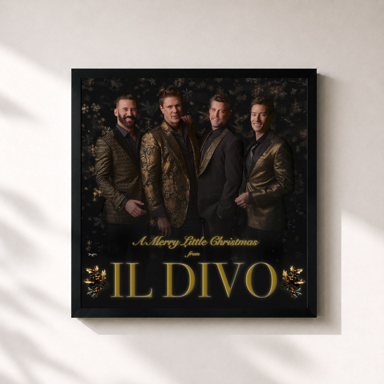 #noir Tableau carré de l'album A Merry Little Christmas de Il Divo, cadre noir 32x32 cm