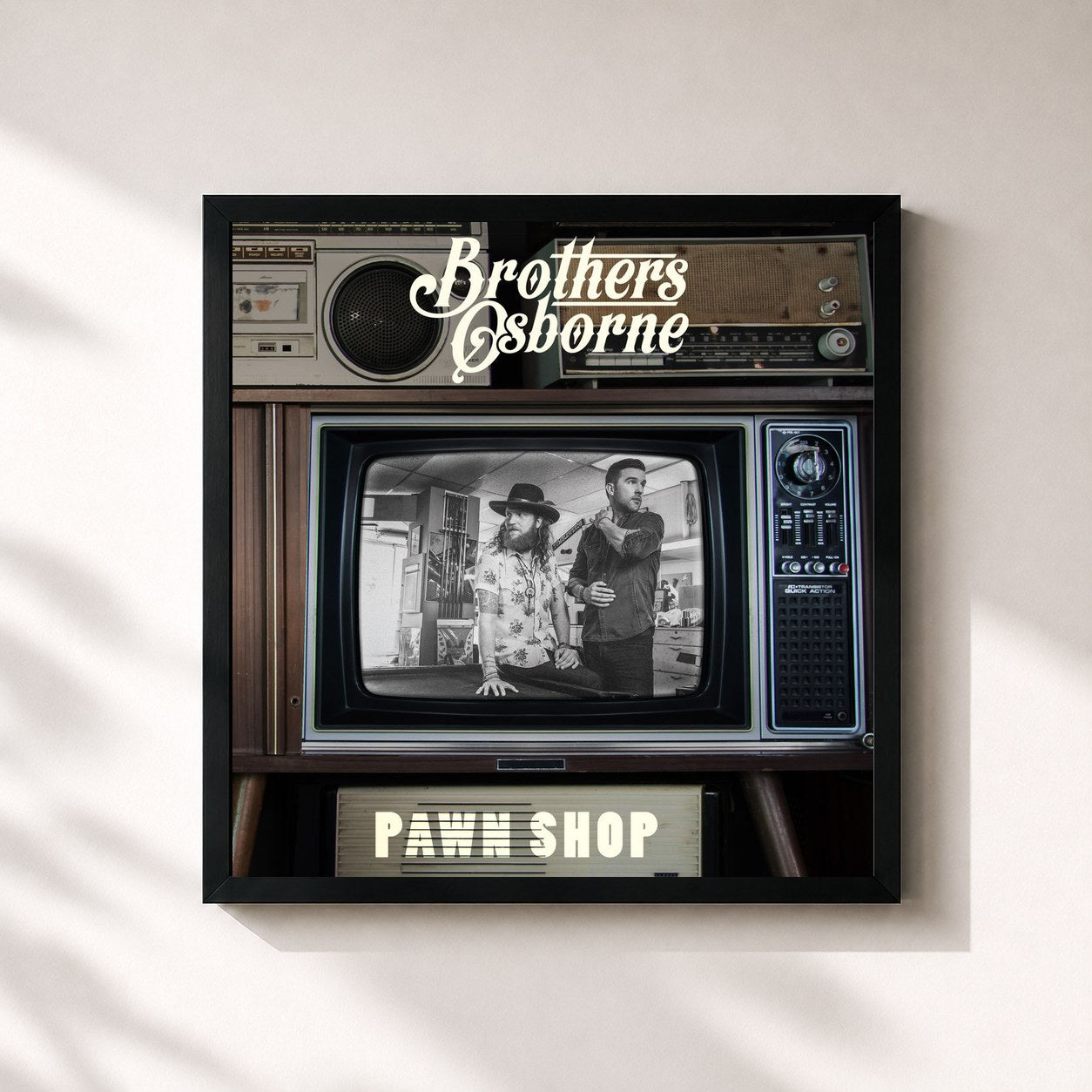 #noir Tableau carré de l'album Pawn Shop de Brothers Osborne, cadre noir 32x32 cm