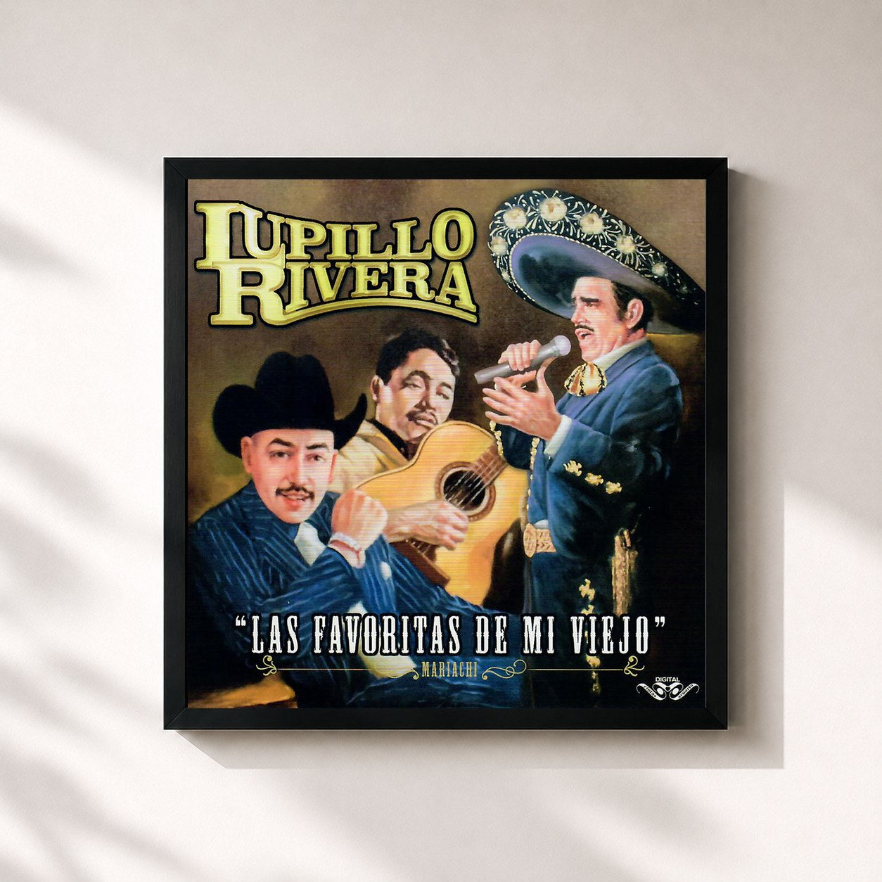 #noir Tableau carré de l'album Las Favoritas de Mi Viejo de Lupillo Rivera, cadre noir 32x32 cm