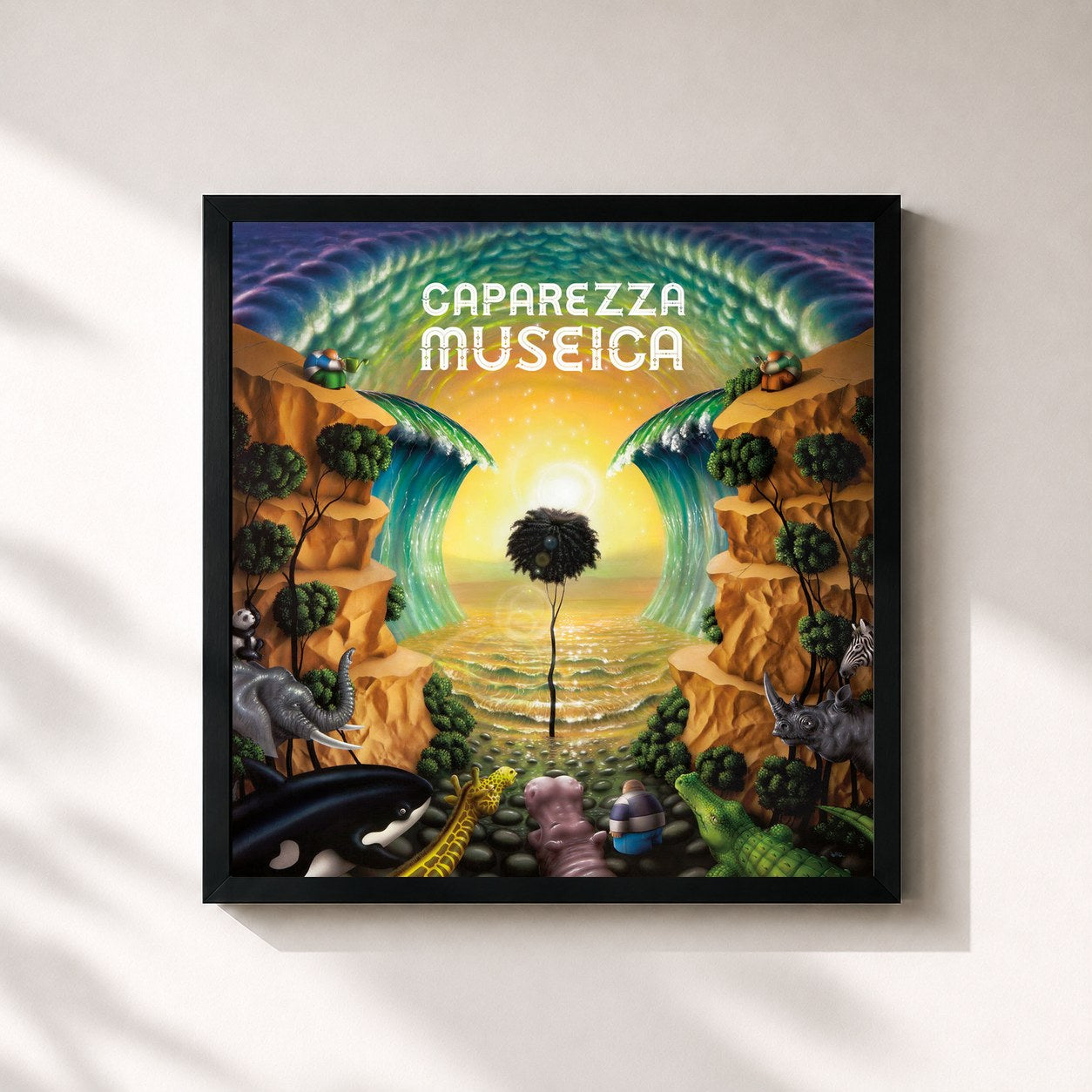#noir Tableau carré de l'album Museica de Caparezza, cadre noir 32x32 cm