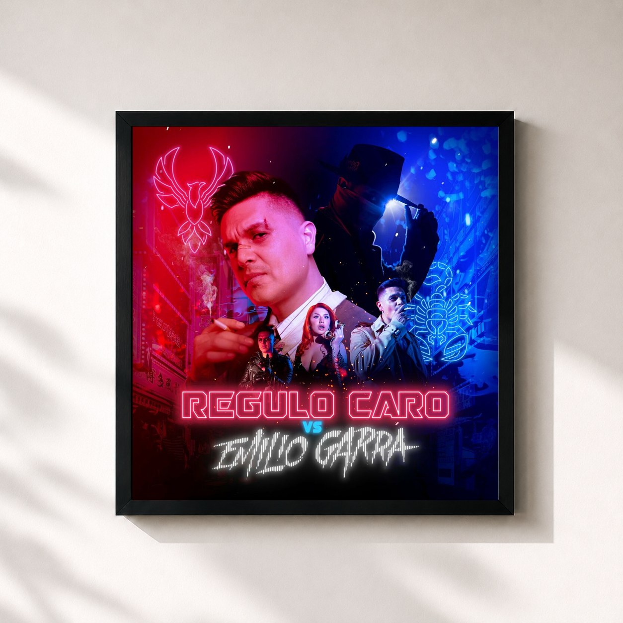 #noir Tableau carré de l'album Régulo Caro vs. Emilio Garra de Regulo Caro, cadre noir 32x32 cm