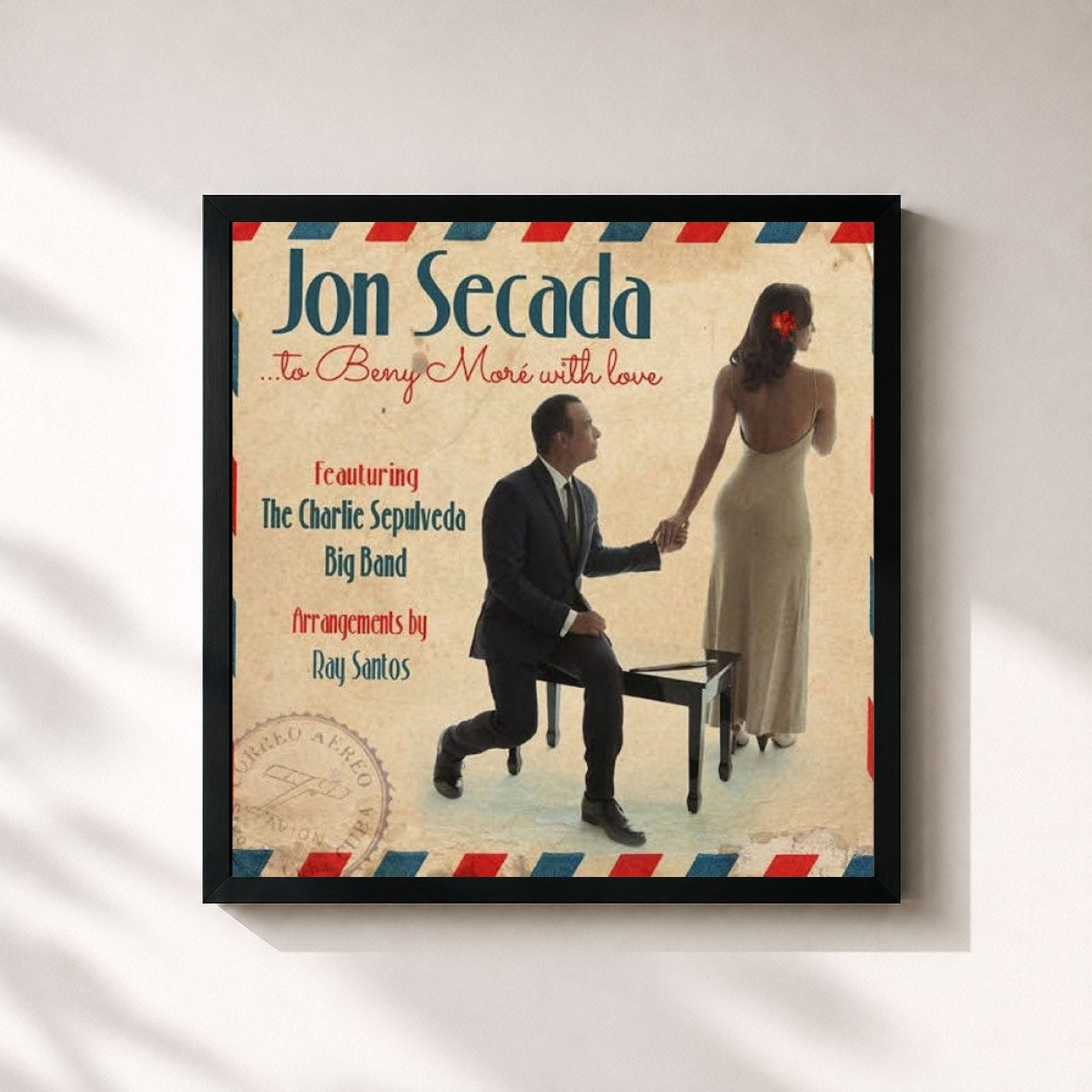 #noir Tableau carré de l'album To Beny More' With Love de Jon Secada, cadre noir 32x32 cm