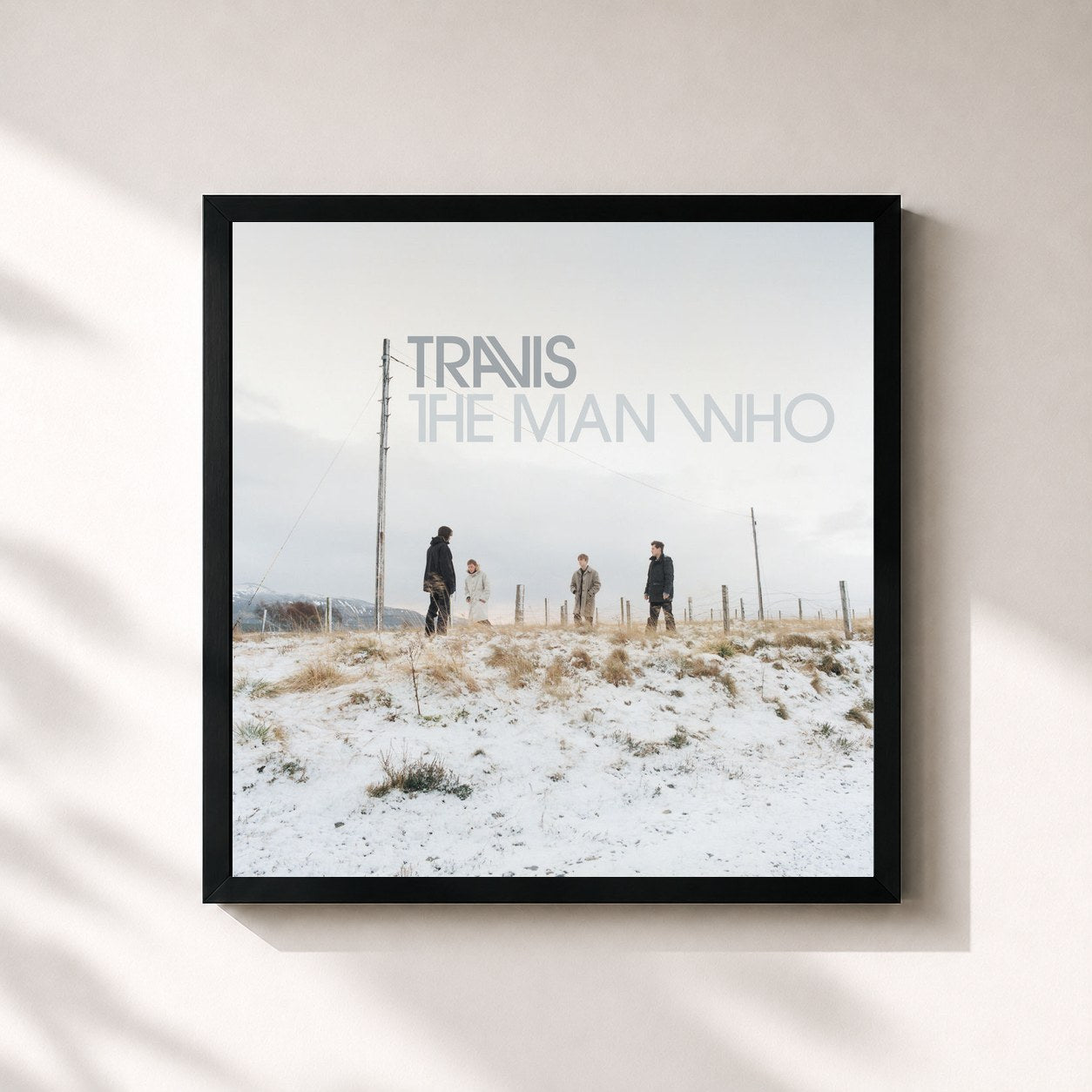 #noir Tableau carré de l'album The Man Who (20th Anniversary Edition) de Travis, cadre noir 32x32 cm