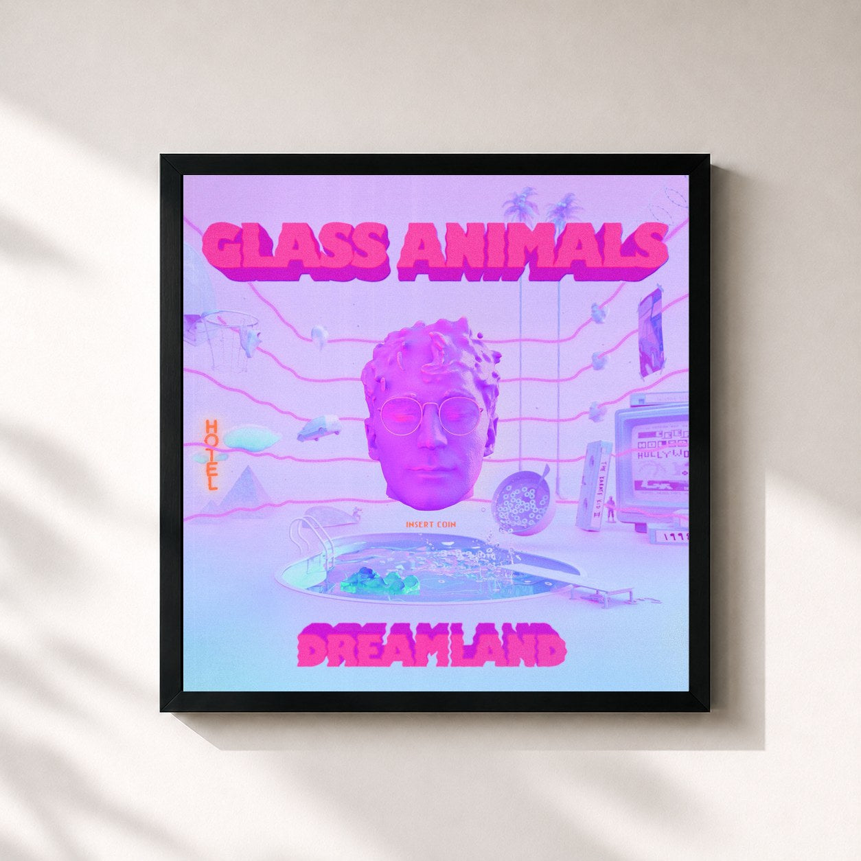 #noir Tableau carré de l'album Dreamland de Glass Animals, cadre noir 32x32 cm