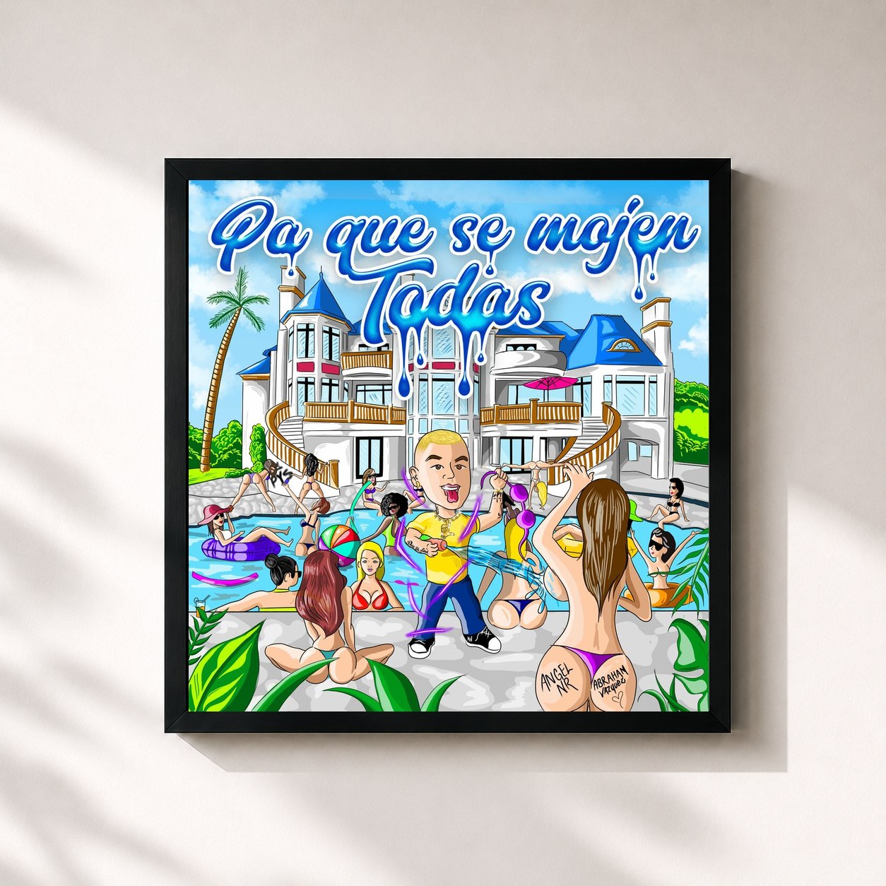 #noir Tableau carré de l'album Pa Que Se Mojen Todas de Abraham Vazquez, cadre noir 32x32 cm