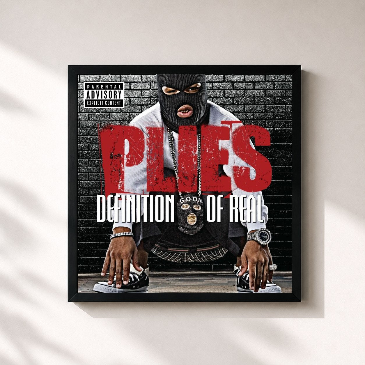 #noir Tableau carré de l'album Definition of Real de Plies, cadre noir 32x32 cm
